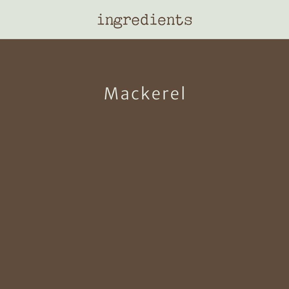 Text 'ingredients Mackerel' on a brown background