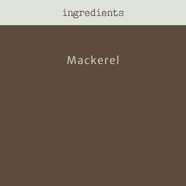 Text 'ingredients Mackerel' on a brown background