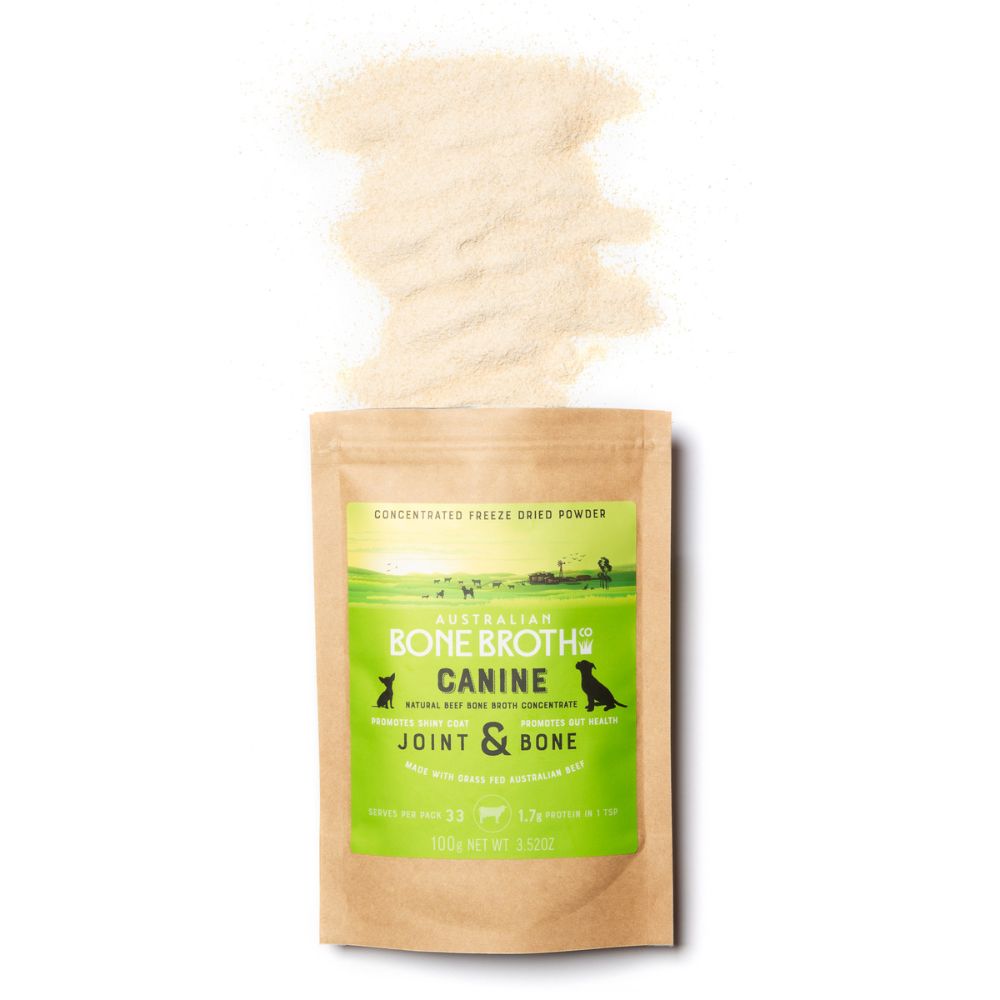 Beef Bone Broth powder for dogs pack front with contents
