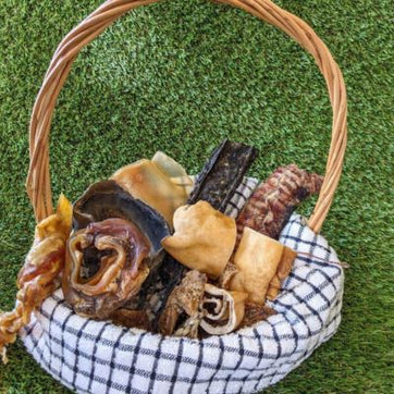 Selection of 100% Australian air-dried beef dog treats and long-lasting chews