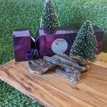 Christmas bonbon filled with reindeer bark (venison jerky)| Bonza Dog Treats