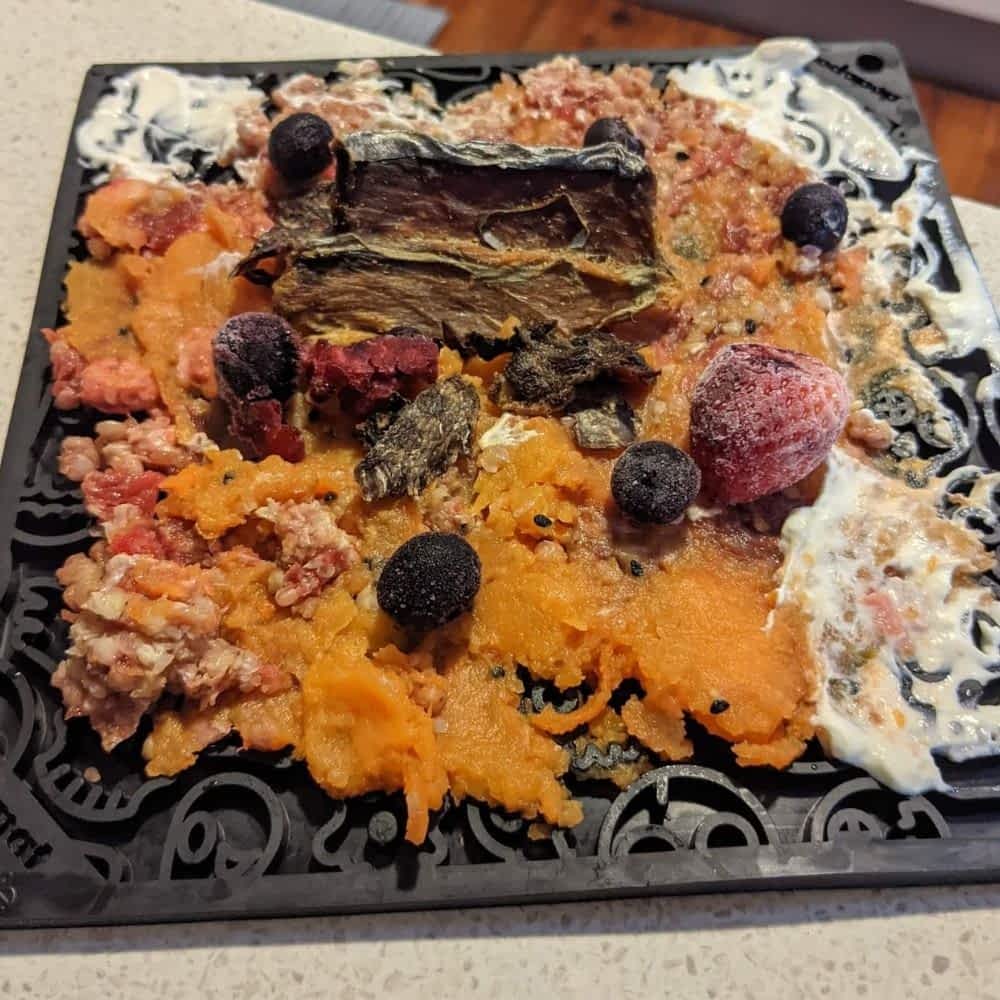 Filled Black Sodapup Zombies Lick Mat - Most Difficult, Complex Enrichment Mat | Bonza Dog Treats