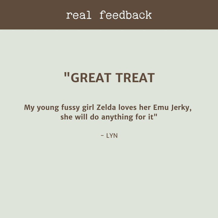 Customer Review Emu Jerky Bonza Dog Treats
