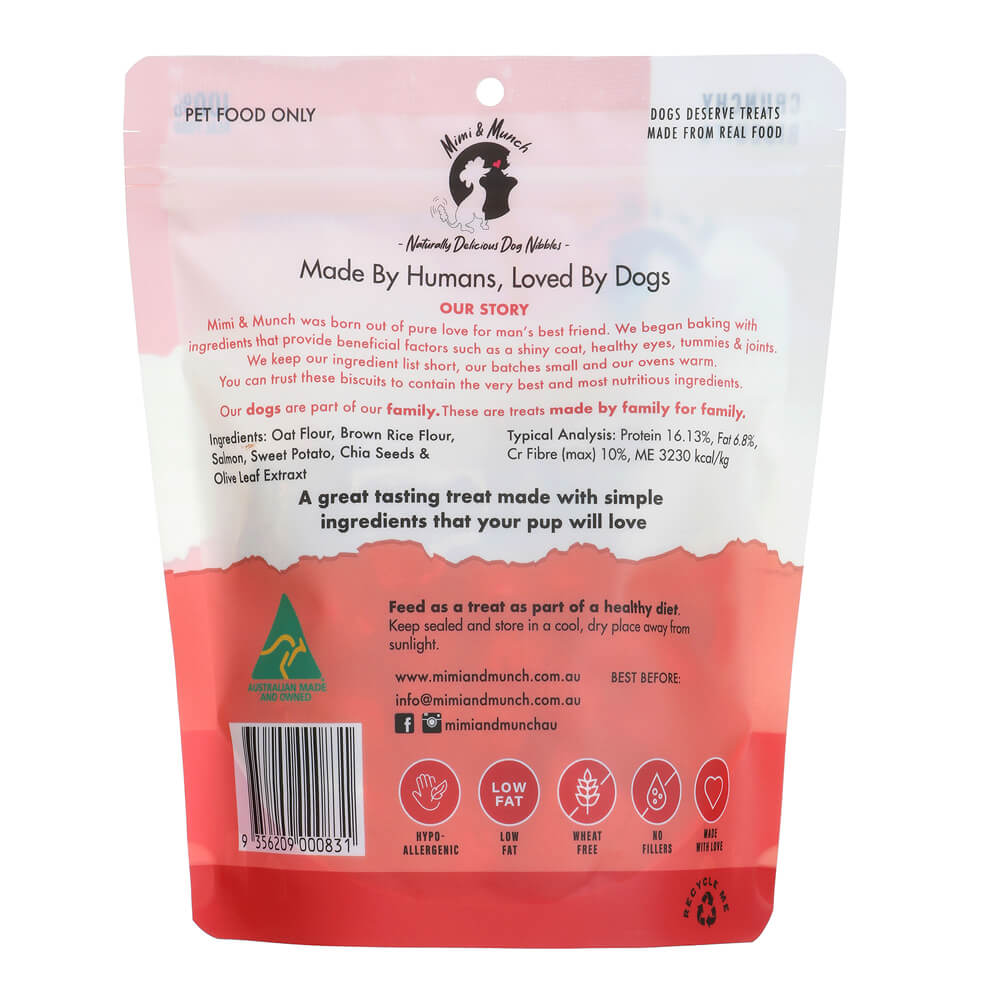 Mimi & Munch Fish & Chips salmon- dog treats crunchy biscuits  for joint health.