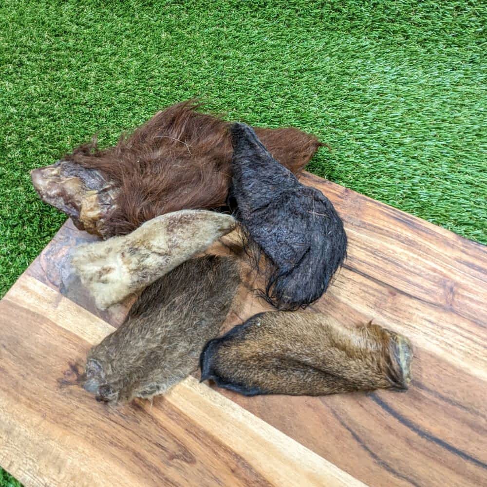 Fur Goodness Sake 5-Pack of furry ears for dogs, a gut-cleansing and dental health variety pack | Bonza Dog Treats