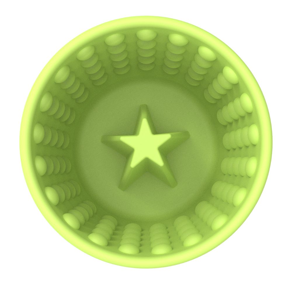 Lickimat Yoggie Pot green, a portable slow feeder and enrichment toy perfect for travel and training that reduces dog anxiety and prevents bloat | Bonza Dog Treats