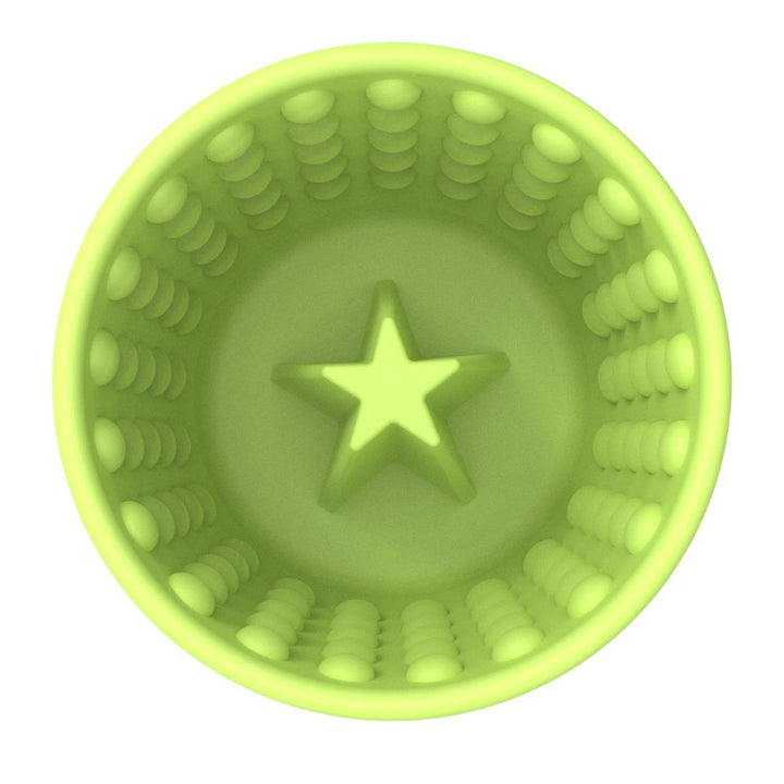 Lickimat Yoggie Pot green, a portable slow feeder and enrichment toy perfect for travel and training that reduces dog anxiety and prevents bloat | Bonza Dog Treats