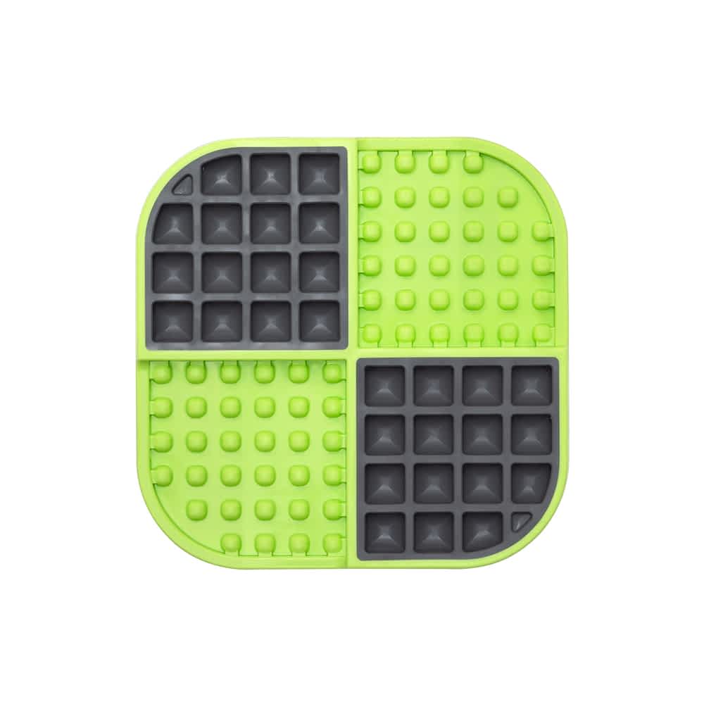 Green Slomo Tuff slow feeder tray no packaging, showing the dual-textured pattern used to reduce dog anxiety and prevent bloat | Bonza Dog Treats
