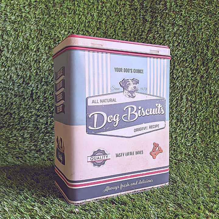 Large 3 Litre Retro Dog Treat Tin, an embossed airtight biscuit storage container for keeping large amounts of dog treats fresh | Bonza Dog Treats