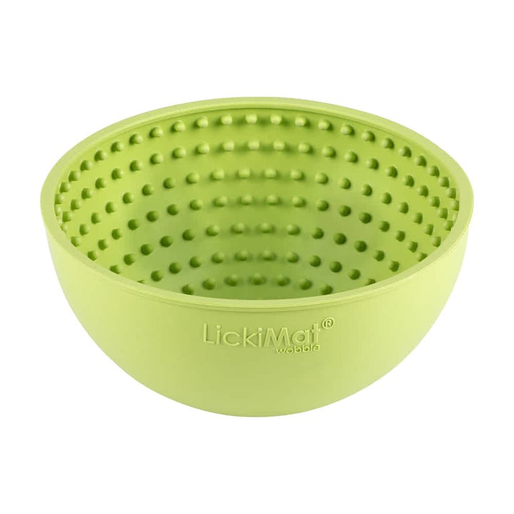 Green Lickimat Wobble slow feeder bowl no packaging showing the unique unstable design that provides a mental challenge and prevents bloat in dogs | Bonza Dog Treats
