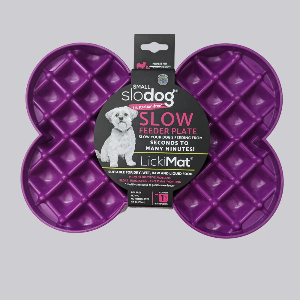 Lickimat Small Slodog feeder plate purple  Bonza Dog Treats