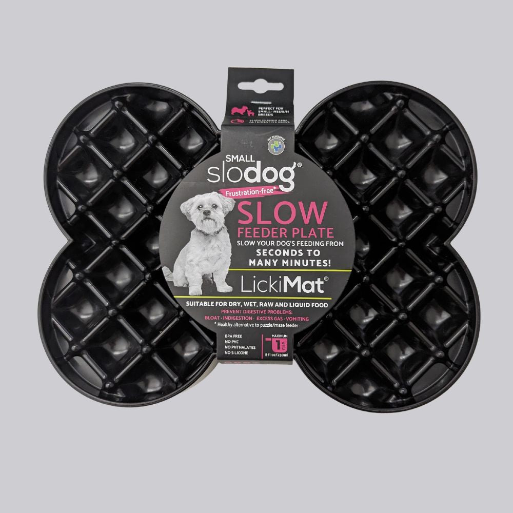 Lickimat Small Slodog feeder plate black Bonza Dog Treats