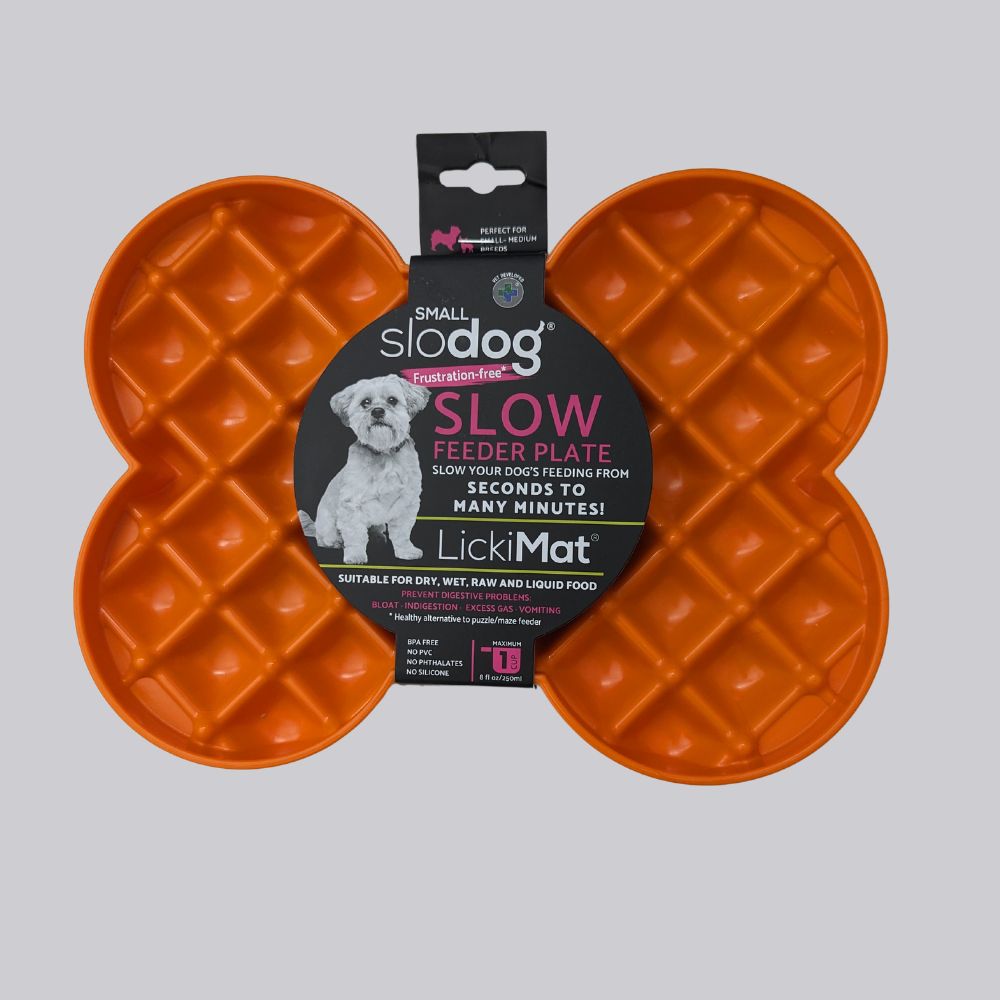 Lickimat Small Slodog feeder plate orange Bonza Dog Treats
