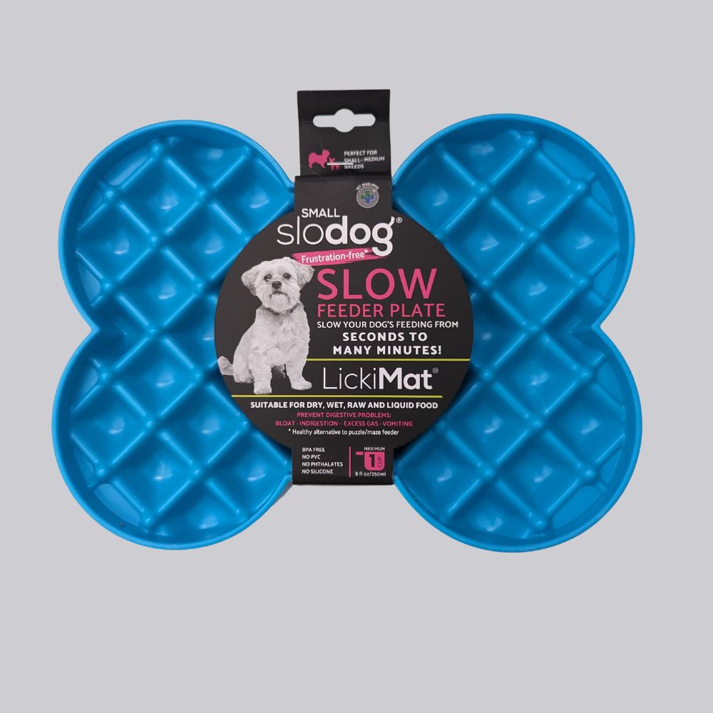 Lickimat Small Slodog feeder plate turquoise blue Bonza Dog Treats