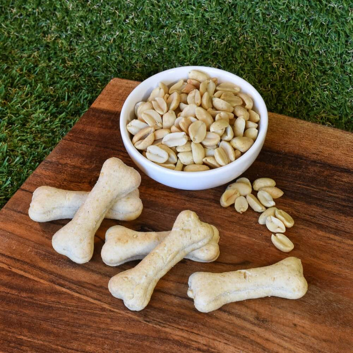 Hand baked bone shaped peanut butter dog biscuits | Bonza Dog Treats