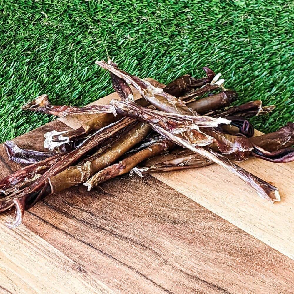 Pork Pizzle sticks (Piggy Willies), a low-fat Australian bully stick alternative for puppies and small dogs for dental health | Bonza Dog Treats