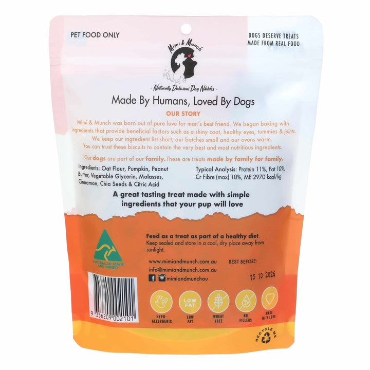 Soft-baked Mimi & Munch Pumpkin Pie dog treats with chia seeds