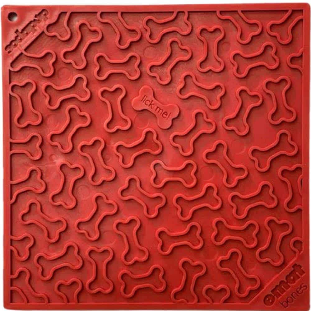 Red Sodapup Bones Lick Mat - Shallow, Novice Enrichment Feeding Mat - Bonza Dog Treats