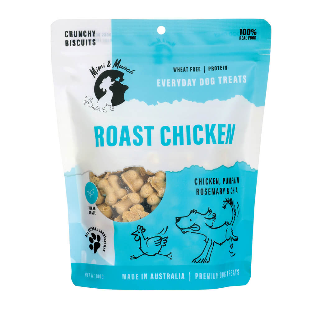 Bone-shaped Mimi & Munch Roast Chicken crunchy natural dog biscuits.