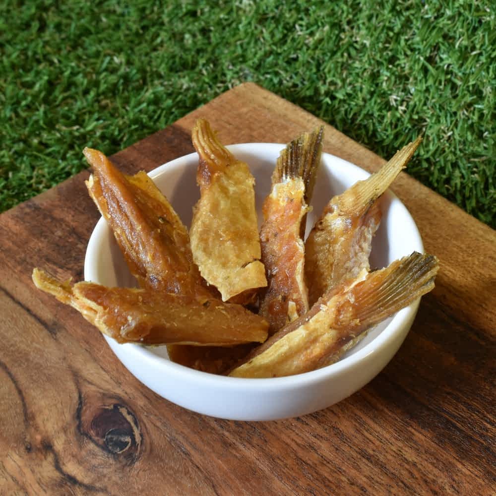 Freeze-dried Tasmanian Salmon Belly pieces, an Omega-3 rich treat for joint health, skin, and coat, suitable for dogs and cats | Bonza Dog Treats
