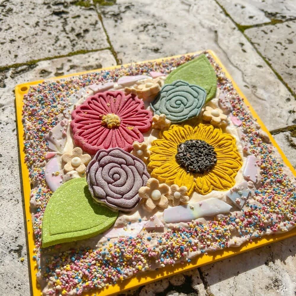 Filled Yellow Sodapup Honeycomb Lick Mat - Deep Groove Enrichment Mat for Experienced Dogs | Bonza Dog Treats