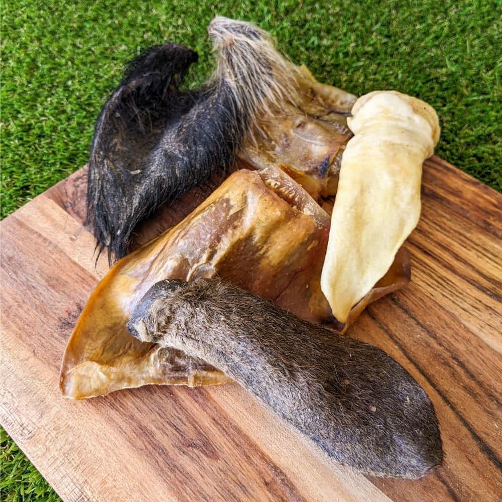 We're All Ears Variety Pack - 5 Assorted Dog Chews (Beef, Lamb, Pig, Kangaroo, Wild Boar) | Bonza Dog Treats