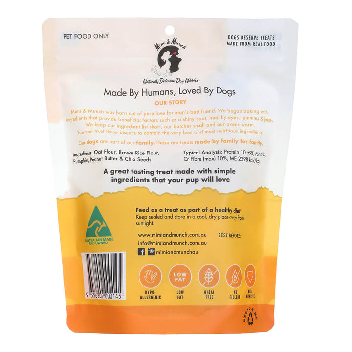 Heart-shaped Mimi & Munch Woofbutter Bakes dog treats.