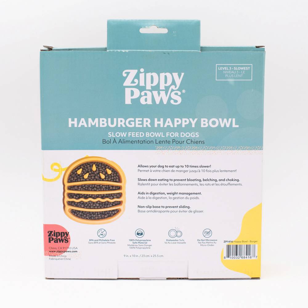 Zippy Paws Happy Bowl Hamburger Slow Feeder Reverse Packaging