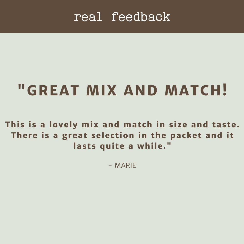 product review testimonial trail mix bonza dog treats