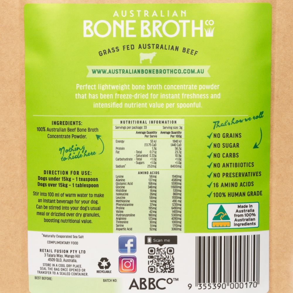 Beef Bone Broth powder for dogs pack back