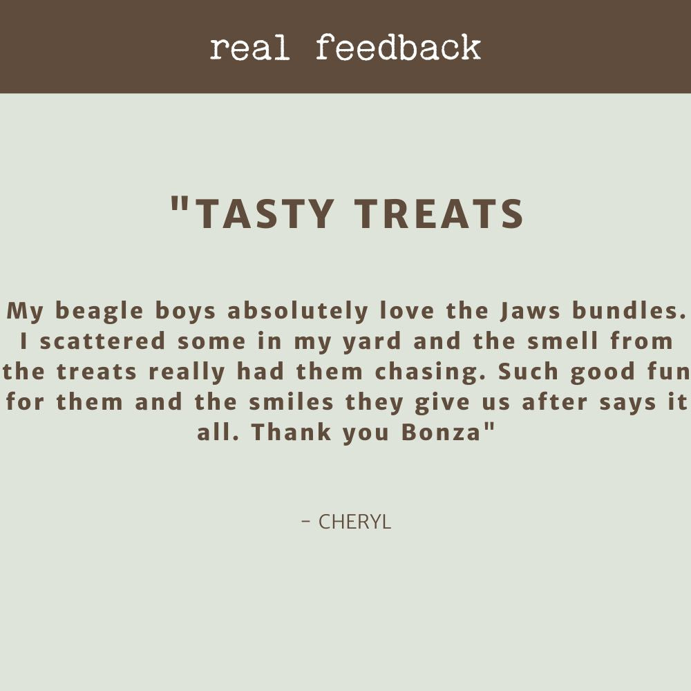 product review testimonial jaws bundle variety pack bonza dog treats