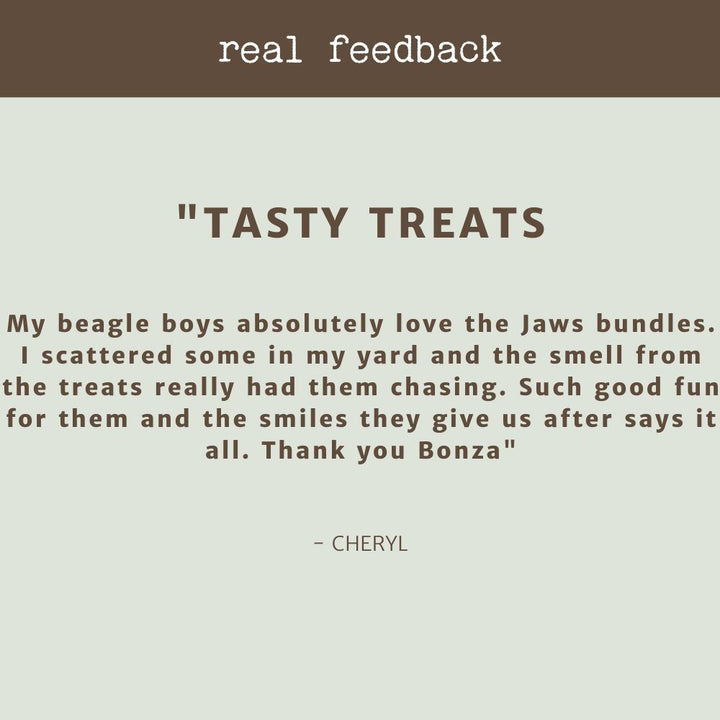 product review testimonial jaws bundle variety pack bonza dog treats