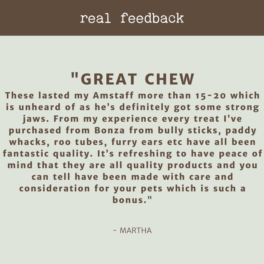 product review testimonial jumbo  beef bully stick Bonza Dog Treats