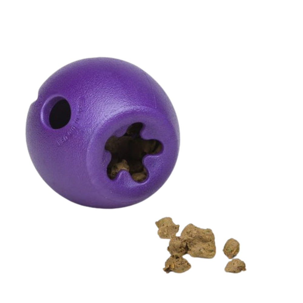 West Paw Rumbl Eggplant Purple with treats