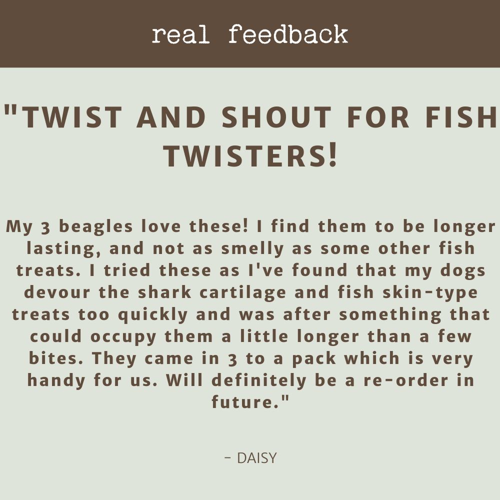 product review testimonial fish twister bonza dog treats