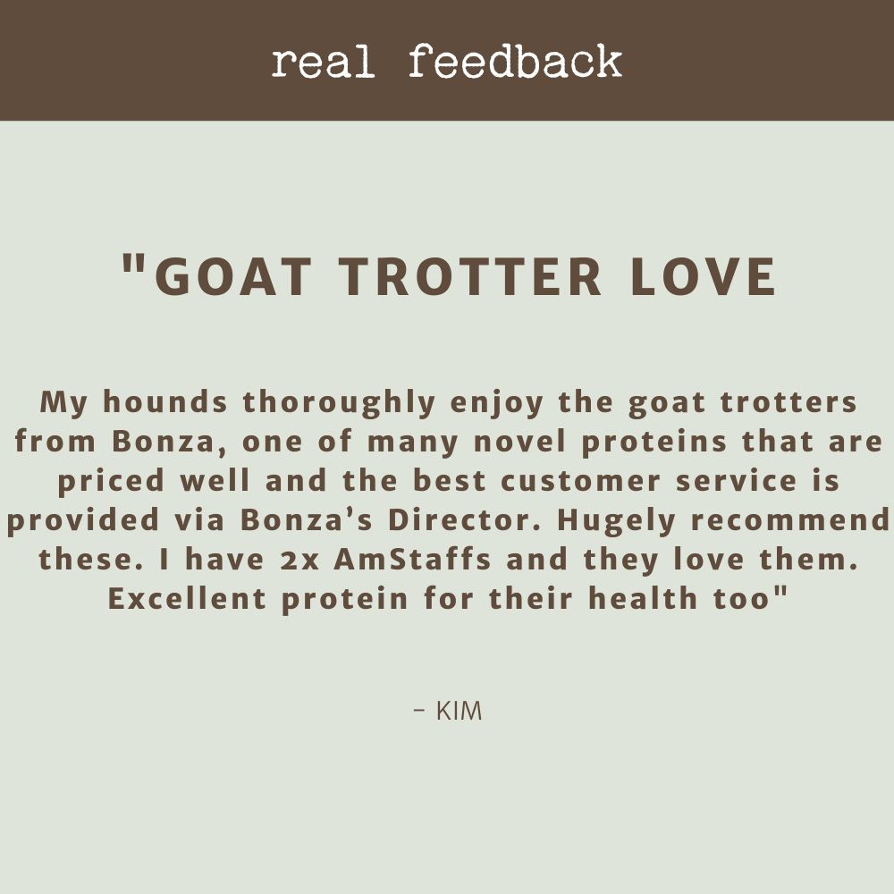 product review testimonial goat trotters bonza dog treats