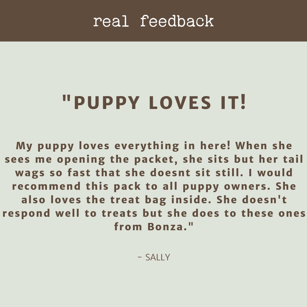 product review testimonial puppy chew bundle bonza dog treats