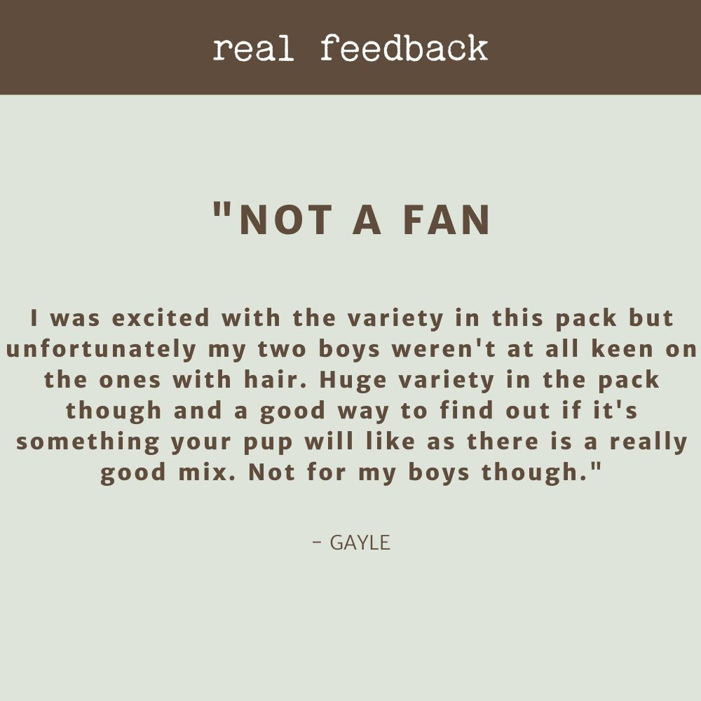 product review testimonial we're all ears variety pack bonza dog treats